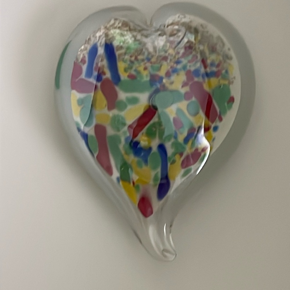 Colorful heart glass paperweight